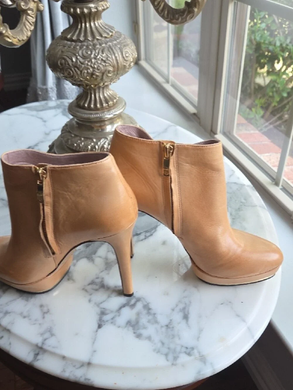 Vince Camuto Camel/Tan Leather High Heel Ankle Booties with Side Zip
